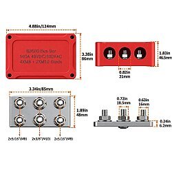 BB500-T6M8X4M10X2 2xM10 + 4xM8 + Busbar Güç Dağıtım Bloğu - Kırmızı/Siyah - 2