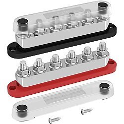 BB600-T6M10-C-B 6xM10 Busbar Power Distribution Block - Red/Black