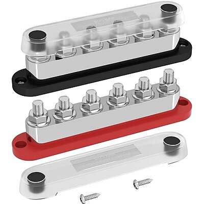 BB600-T6M10-C-B 6xM10 Busbar Power Distribution Block - Red/Black - 1