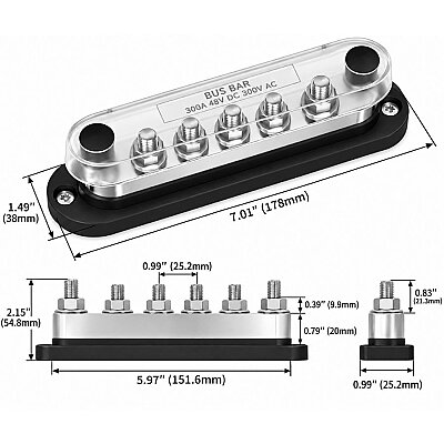 BB600-T6M10-C-B 6xM10 Busbar Power Distribution Block - Red/Black - 2