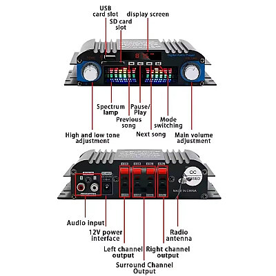 BT-998 4x180W HiFi 4-Channel Bluetooth Amplifier Module - 2