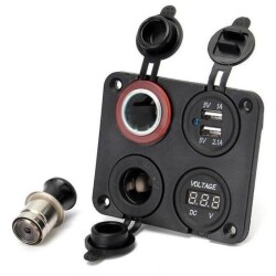 Car Cigarette Lighter, Female Cigarette Lighter Socket, Voltage Indicator and 2x5V USB Marine Panel