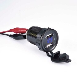 Car Phone Charger Socket with Voltage Indicator 5V 2.1A Blue