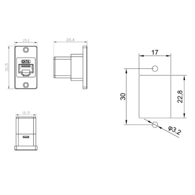 CAT6 RJ45 Female Panel Mount Connector - SCAT6-C - 3