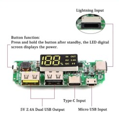 Çift USB 5V 2.4A Led'li Micro Type-C Powerbank Modülü - 4