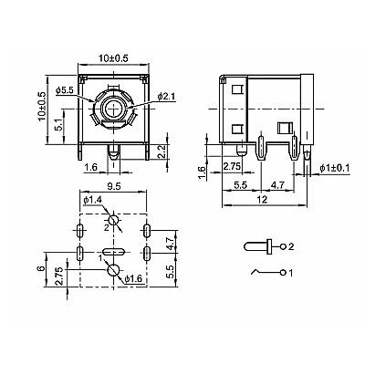 DC-007B 5.5x2.1mm DC Chassis Jack - Power Input - 3