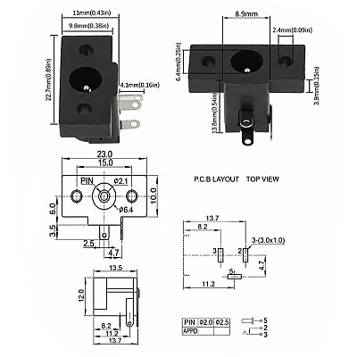 DC-020 5.5x2.1mm Panel-Mount DC Jack - Jack Input - 3
