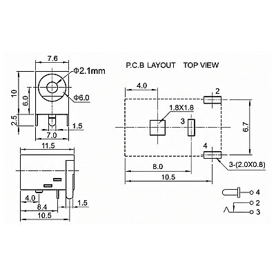DC-036A 5.5x2.1mm DC Chassis-Mount Jack - Input Socket - 3