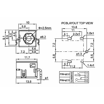 DC-044B 5.5x2.5mm DC Chassis-Mount Jack - 4