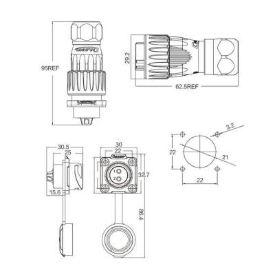 DH-20-J02SX-03-401 2-Pin Waterproof Connector - Female - 2