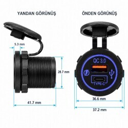 DS2013-P19 12-24V PD3.0 Type-C + QC3.0 USB Charging Socket - 2