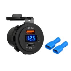 DS2013-P21 12-24V PD3.0 Type-C + QC3.0 USB Şarj Soketi - Anahtarlı ve Voltmetreli