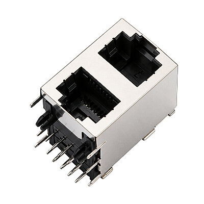 Dual RJ45 8P8C 90° Female Ethernet Connector - PCB Mount - 1