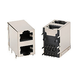 Dual RJ45 8P8C 90° Female Ethernet Connector - PCB Mount - 2