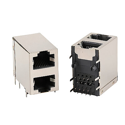 Dual RJ45 8P8C 90° Female Ethernet Connector - PCB Mount - 2