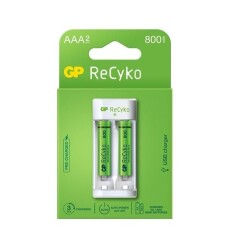 GP 2 Pack 800mAh AAA Rechargeable Battery + USB Charger