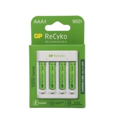 GP ReCyko+ 4 Packs 950mAh AAA Rechargeable Batteries + USB Battery Charger