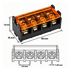 HB-9500 4-Pin 9.5mm Barrier Terminal Block - 4
