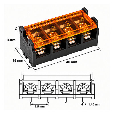 HB-9500 4-Pin 9.5mm Barrier Terminal Block - 4