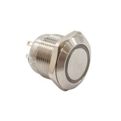 HJS19C 19mm Düz Yaylı Işıklı Metal Buton - Yeşil