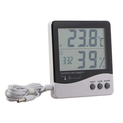 HTC-2 Digital Thermometer with Clock - Temperature and Humidity Meter - 1