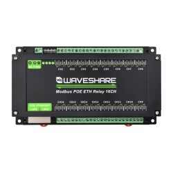 Industrial 16-Channel Modbus RTU Ethernet Relay Module - PoE Ethernet Port - 1