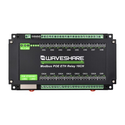 Industrial 16-Channel Modbus RTU Ethernet Relay Module - PoE Ethernet Port - 1