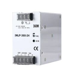 INLP-360-24 - 360W 24VDC 15A Rail Mounted Power Supply
