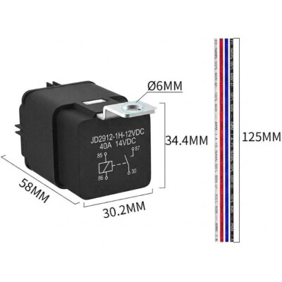 JD2912-1H 12V 40A 4-Pin Su Geçirmez Kablolu Otomotiv Rölesi - 2