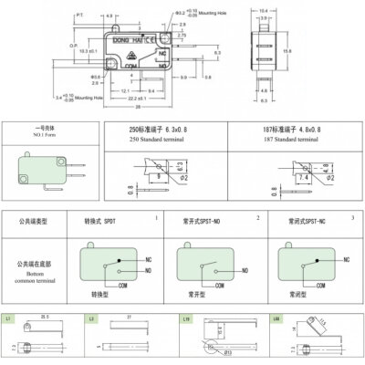 KW3-0Z-C21A233L19-D-1-SP SPST NO 2-Pin Ağırlıklı Micro Switch - 2