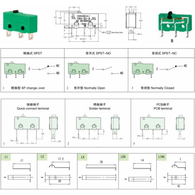 KW4-3Z-3-B122023L SPDT NO+NC 3-Pin Micro Switch - 2