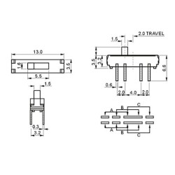 MSS-23D18 2P3T 3 Position 8 Pin Slide Switch - 3