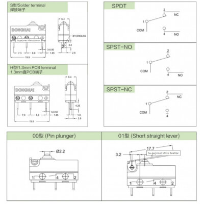 MT8-S00D300A06 SPDT NO+NC 3-Pin Toz Geçirmez Micro Switch - 2