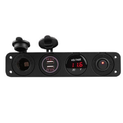 ON-OFF Red Dot Switch 2x5V USB Cigarette Lighter and Voltage Indicator Marine Panel