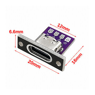 Panel-Mount USB Type-C Female Chassis Connector (4-Pin) - Black - 2