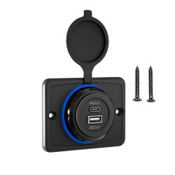 PD Type-C + QC3.0 12-24V Panel Type Charging Socket