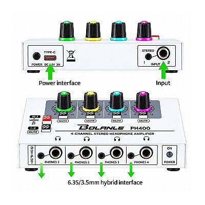 PH400 4-Channel Stereo/Mono Portable Headphone Amplifier - 3