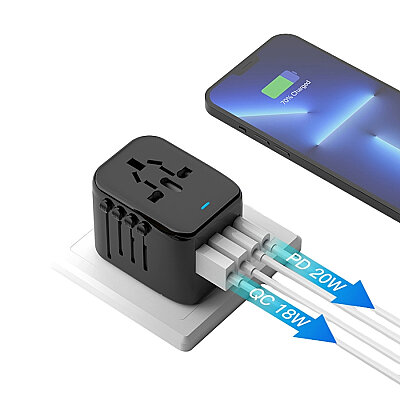 QL-212PQ Universal Çok Fonksiyonlu Seyahat Adaptörü 2x 18W QC +  2x 20W PD - Siyah - 2