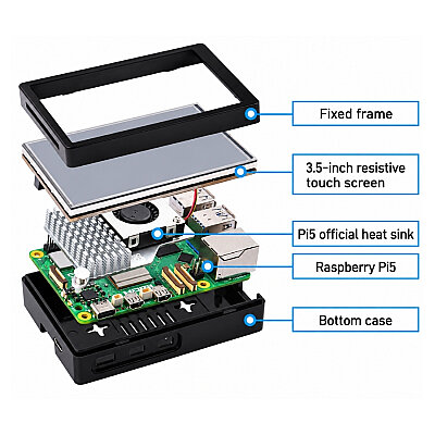 Raspberry Pi 5 3.5-inch 320x480 Display and Case - Active Cooler Included - 2