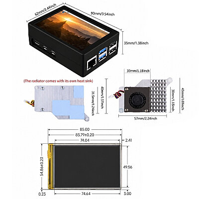 Raspberry Pi 5 3.5-inch 320x480 Display and Case - Active Cooler Included - 4
