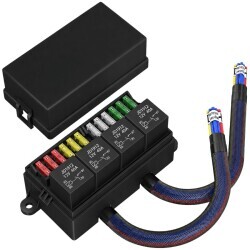 RB-R4F12-W1 12-Way Pre-Wired Automotive Relay and Fuse Box - Includes 4 Relays + 12 Fuses