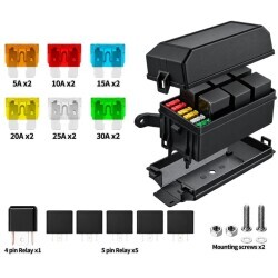 RB-R6F6-RF 6-Way Automotive Relay and Fuse Box - Includes 6 Relays + 6 Fuses - 3