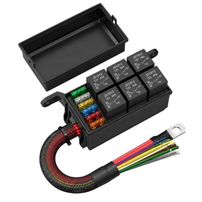 RB-R6F6-RF-W2 6-Way Pre-Wired Automotive Relay and Fuse Box - Includes 6 Relays + 6 Fuses - 1