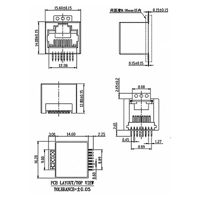 RJ45-52-35 8P8C SMT Female Ethernet Connector - 3