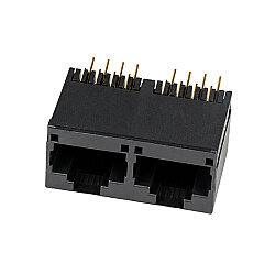 RJ45-5222 Dual 8P8C 180° Female Plastic Ethernet Connector - PCB Type