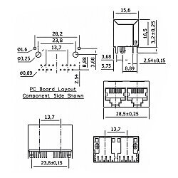 RJ45-5224 2'li 8P8C 180C Dişi Ethernet Konnektörü - PCB Tipi - 3