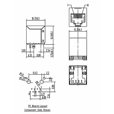 RJ45-5224 8P8C 180° Female Ethernet Connector - PCB Type - 3