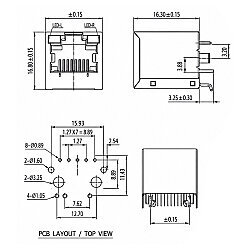 RJ45-5224 8P8C 180° Female Ethernet Connector with LED - PCB Mount - 3