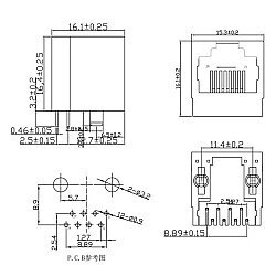 RJ45-5224 8P8C 180C Dişi Plastik Ethernet Konnektörü - PCB Tipi - 3
