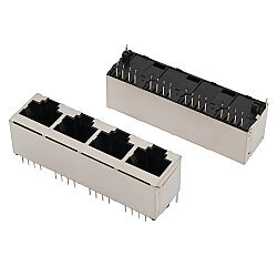 RJ45-5224 Quad (4-Port) 8P8C 180° Female Ethernet Connector - PCB Type - 2